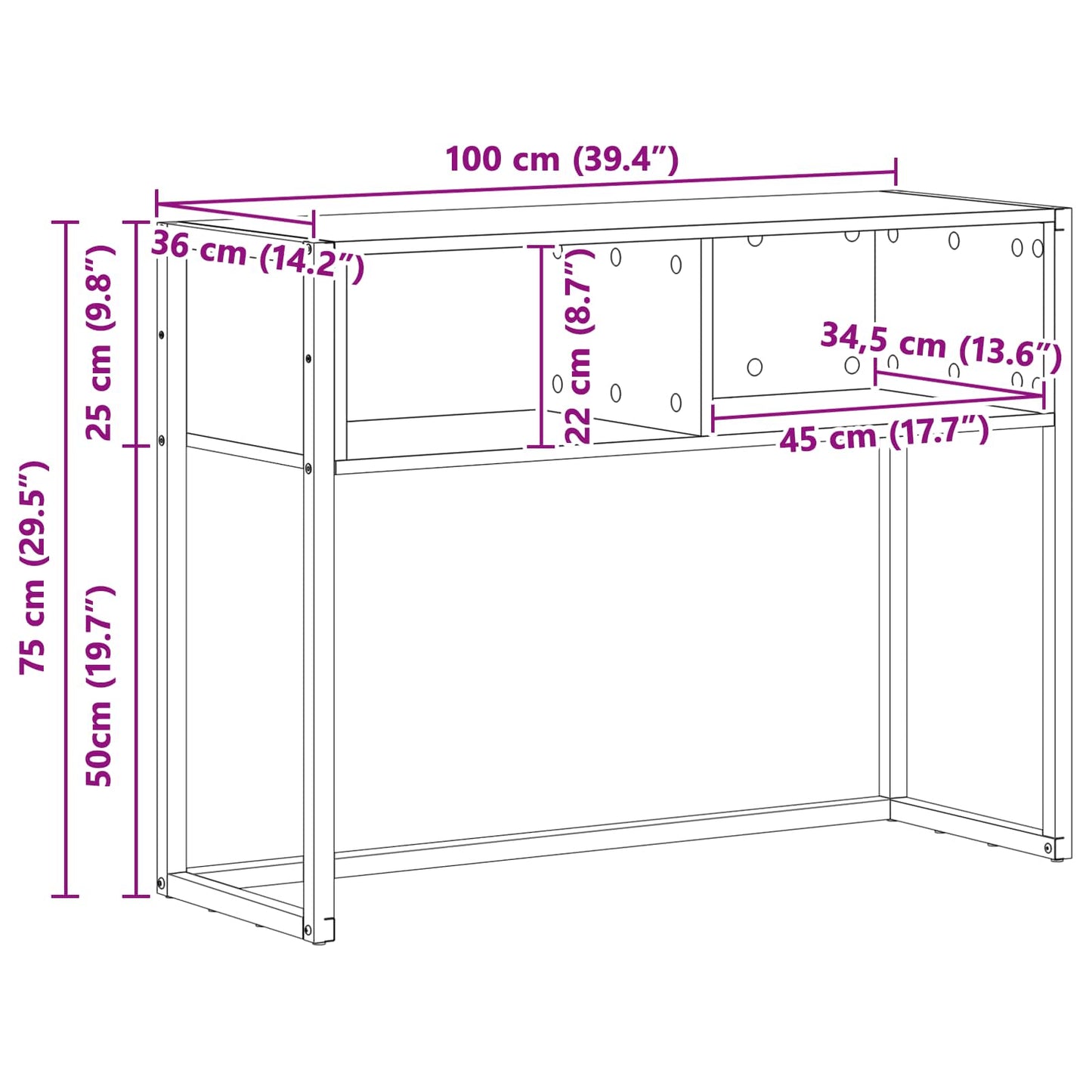 vidaXL Beistelltisch Schwarz Eichen-Optik 100 x 36 x 75 cm