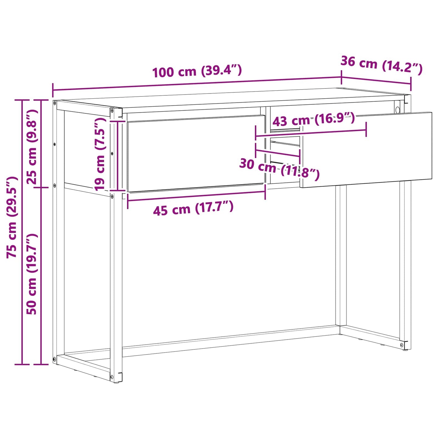 vidaXL Beistelltisch Altholz 100 x 36 x 75 cm Holzwerkstoff