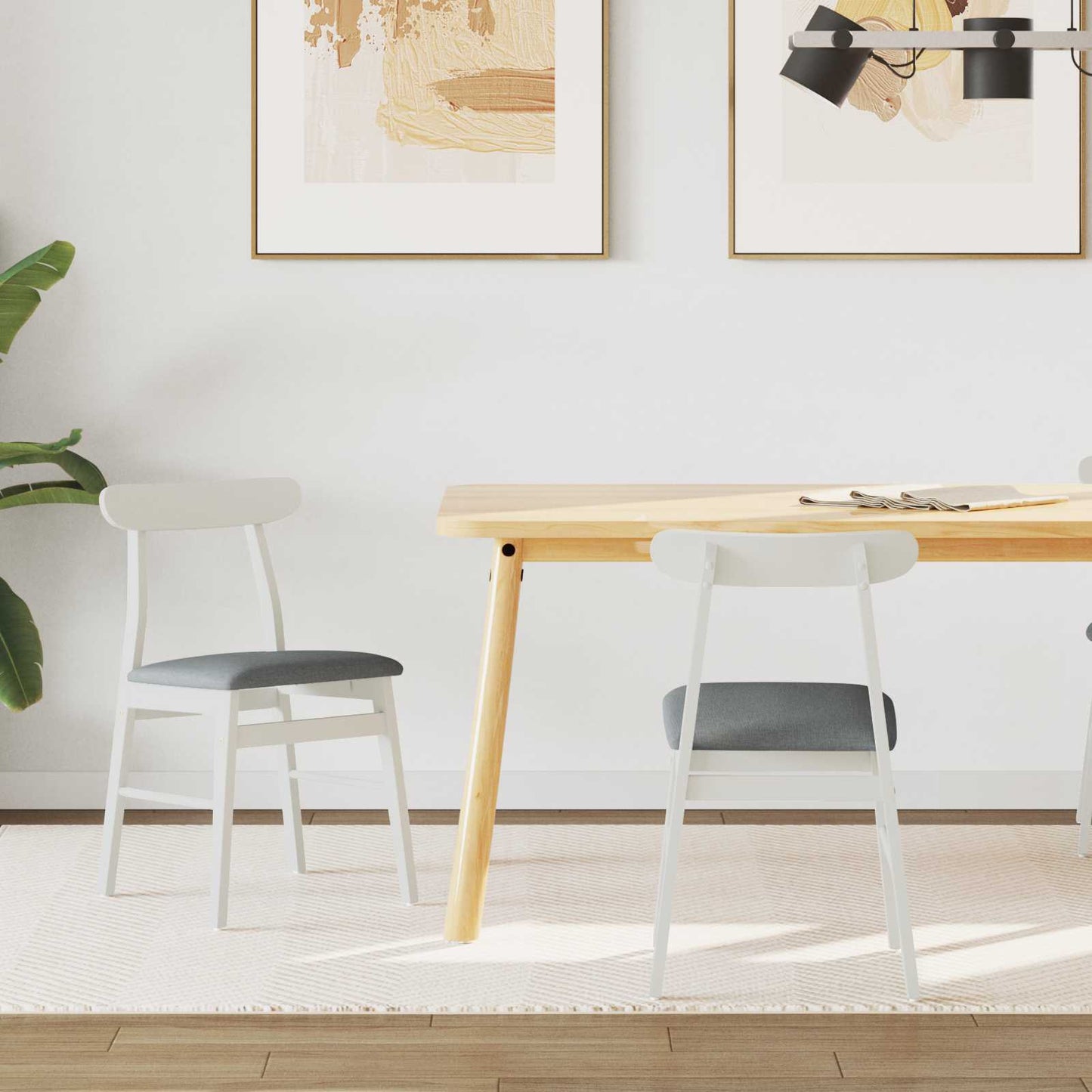 Esszimmerstuhl 2 pcs Weiß und Grau Massives Gummiholz