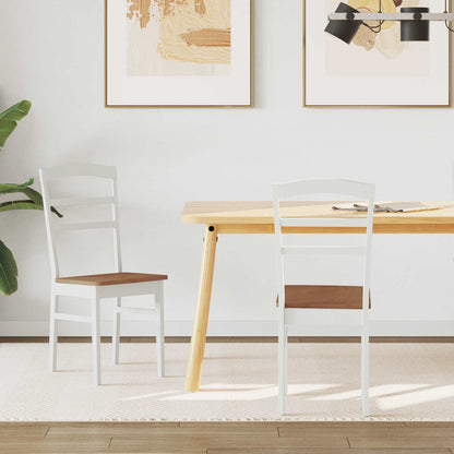 vidaXL Chaise de salle à manger 2 pcs Blanc et naturel Bois d'hévéa massif
