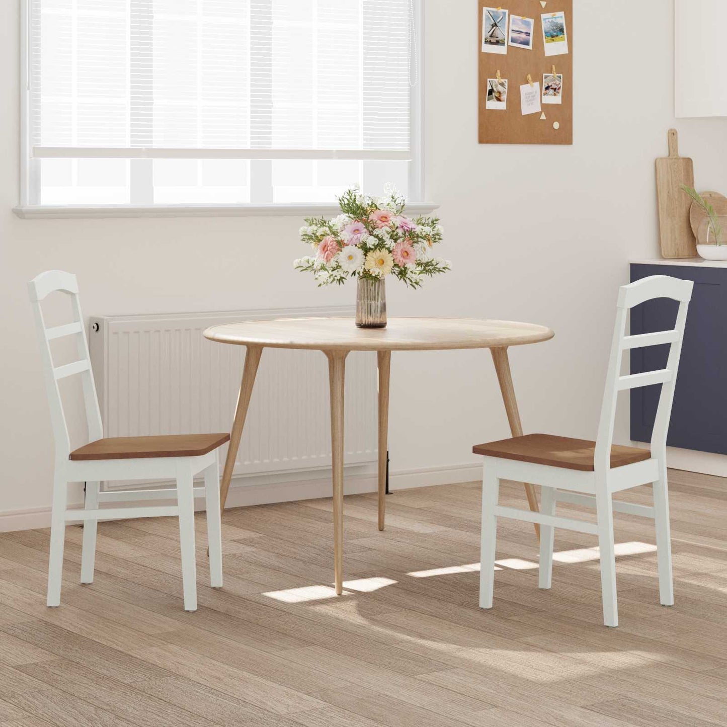 vidaXL Chaise de salle à manger 2 pcs Blanc et naturel Bois d'hévéa massif