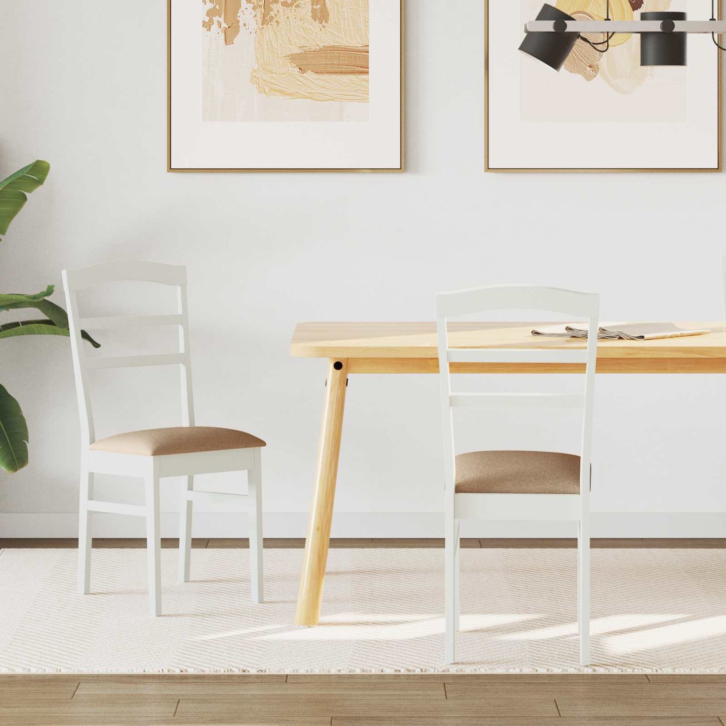 Esszimmerstuhl 2 pcs Weiß und Braun Massives Gummiholz
