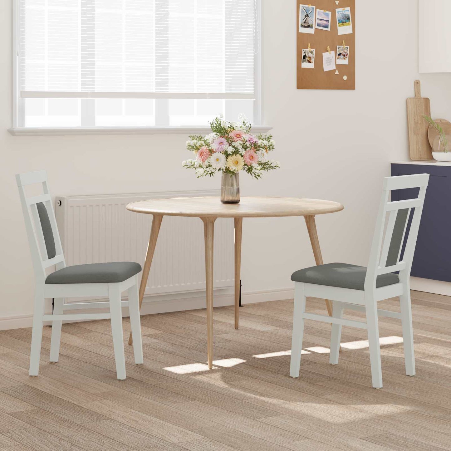 vidaXL Esszimmerstuhl 2 pcs Weiß und Grau Massives Gummiholz
