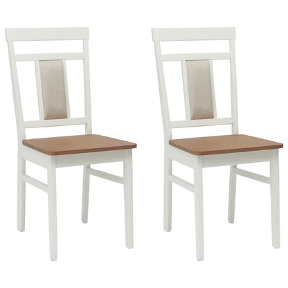 vidaXL Esszimmerstuhl 2 pcs Weiß und Natur Massives Gummiholz