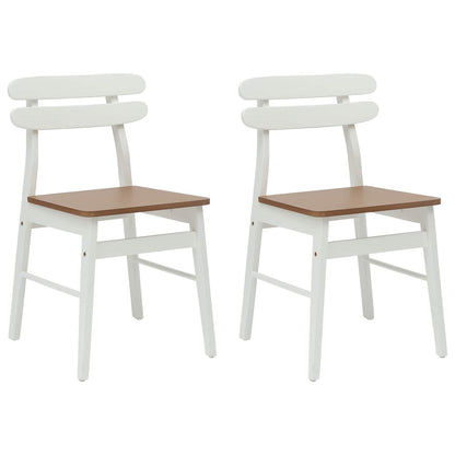 vidaXL Esszimmerstuhl 2 pcs Weiß und Natur Massives Gummiholz