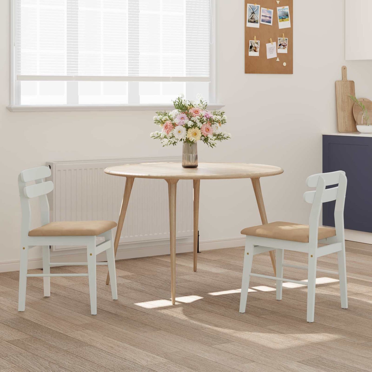 Esszimmerstuhl 2 pcs Weiß und Braun Massives Gummiholz