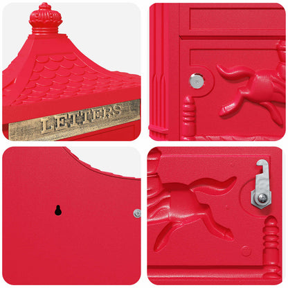 vidaXL Wandmontierter Briefkasten Rot 40,5 x 16 x 45 cm Gussaluminium