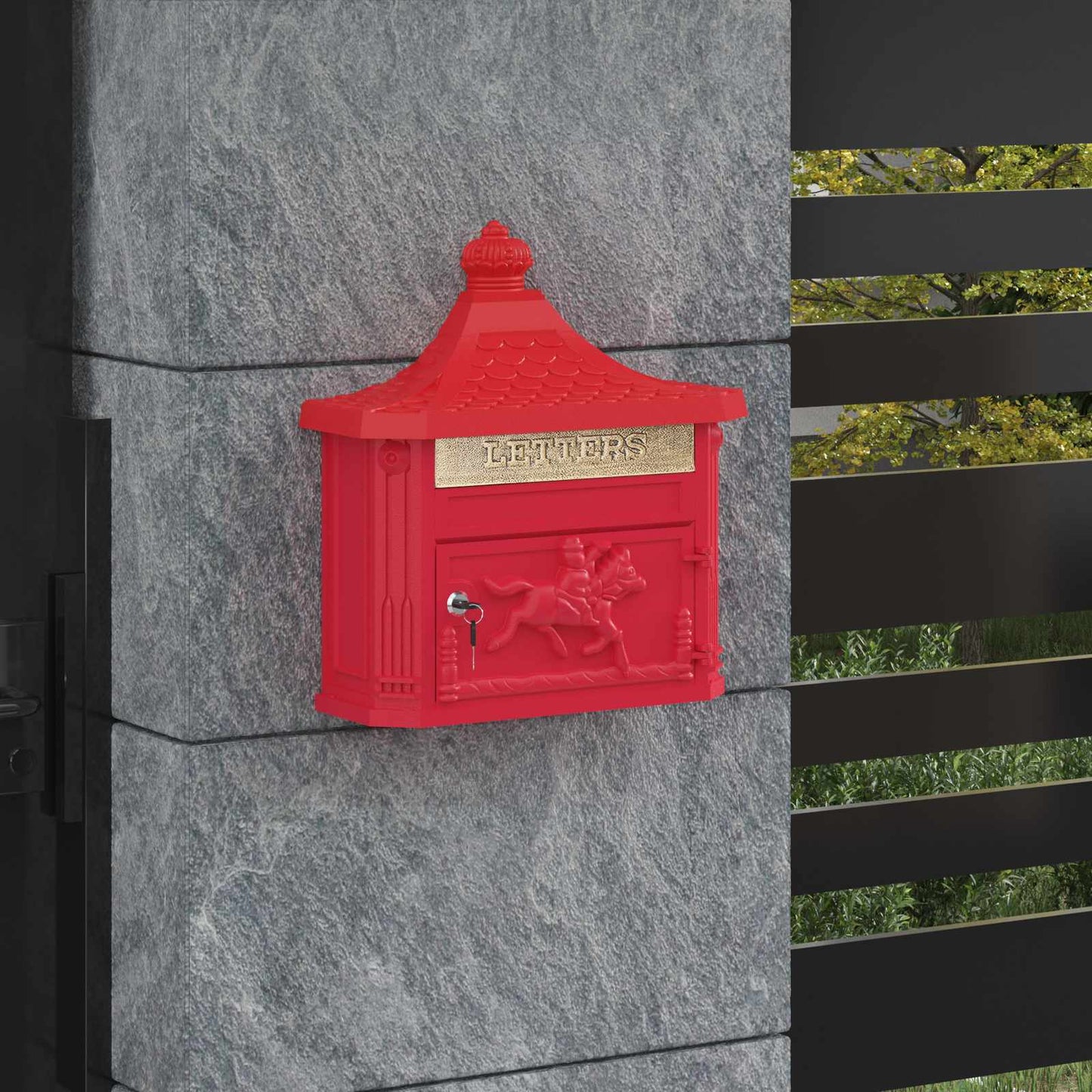 vidaXL Wandmontierter Briefkasten Rot 40,5 x 16 x 45 cm Gussaluminium