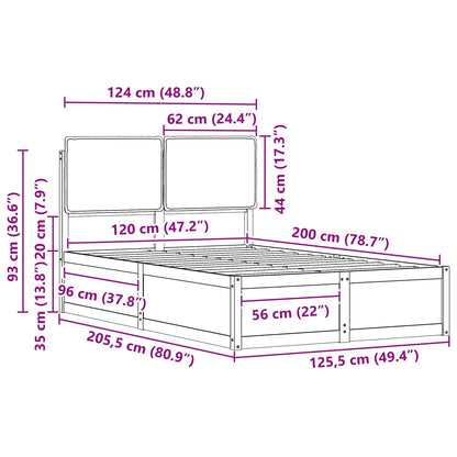 vidaXL Bettgestell mit gepolstertem Kopfteil Dunkelgrau 120 x 200 cm