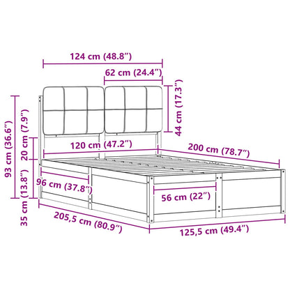 vidaXL Bettgestell mit gepolstertem Kopfteil Hellgrau 120 x 200 cm