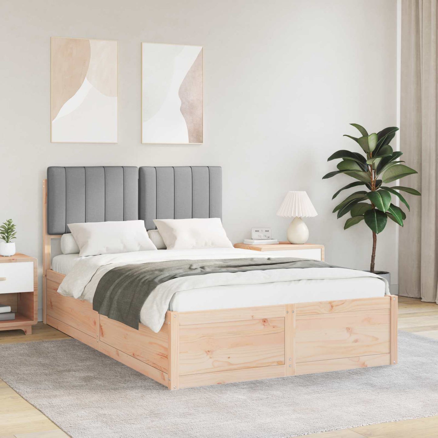 Bettgestell mit gepolstertem Kopfteil Hellgrau 120 x 200 cm