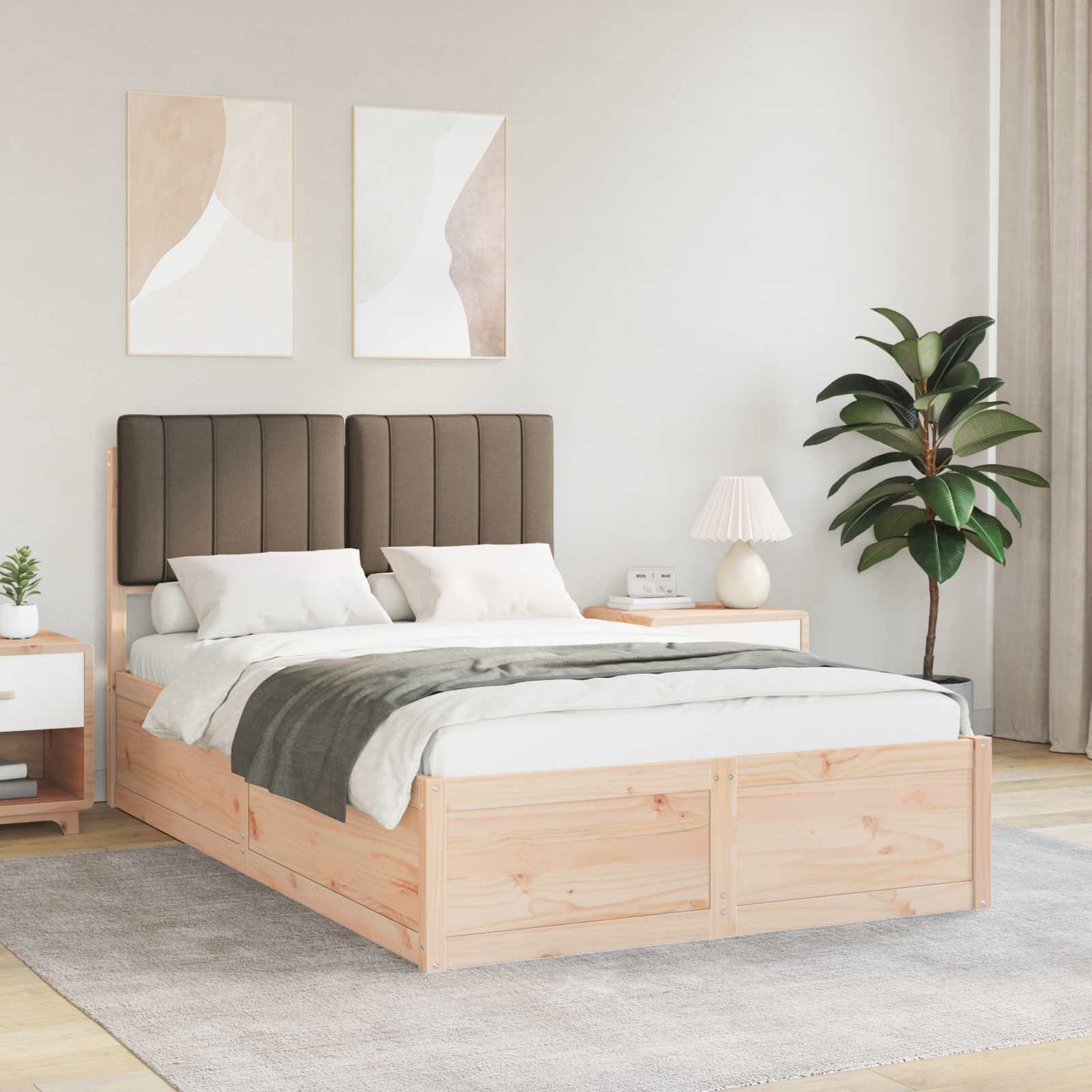 vidaXL Bettgestell mit gepolstertem Kopfteil Taupe 120 x 190 cm