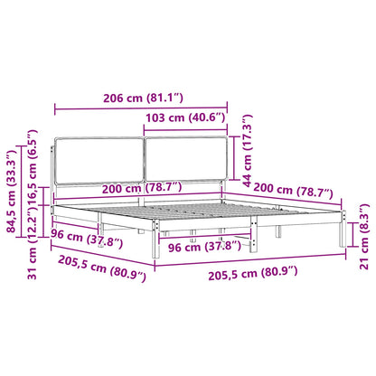 vidaXL Bettgestell mit gepolstertem Kopfteil Dunkelgrau 200 x 200 cm