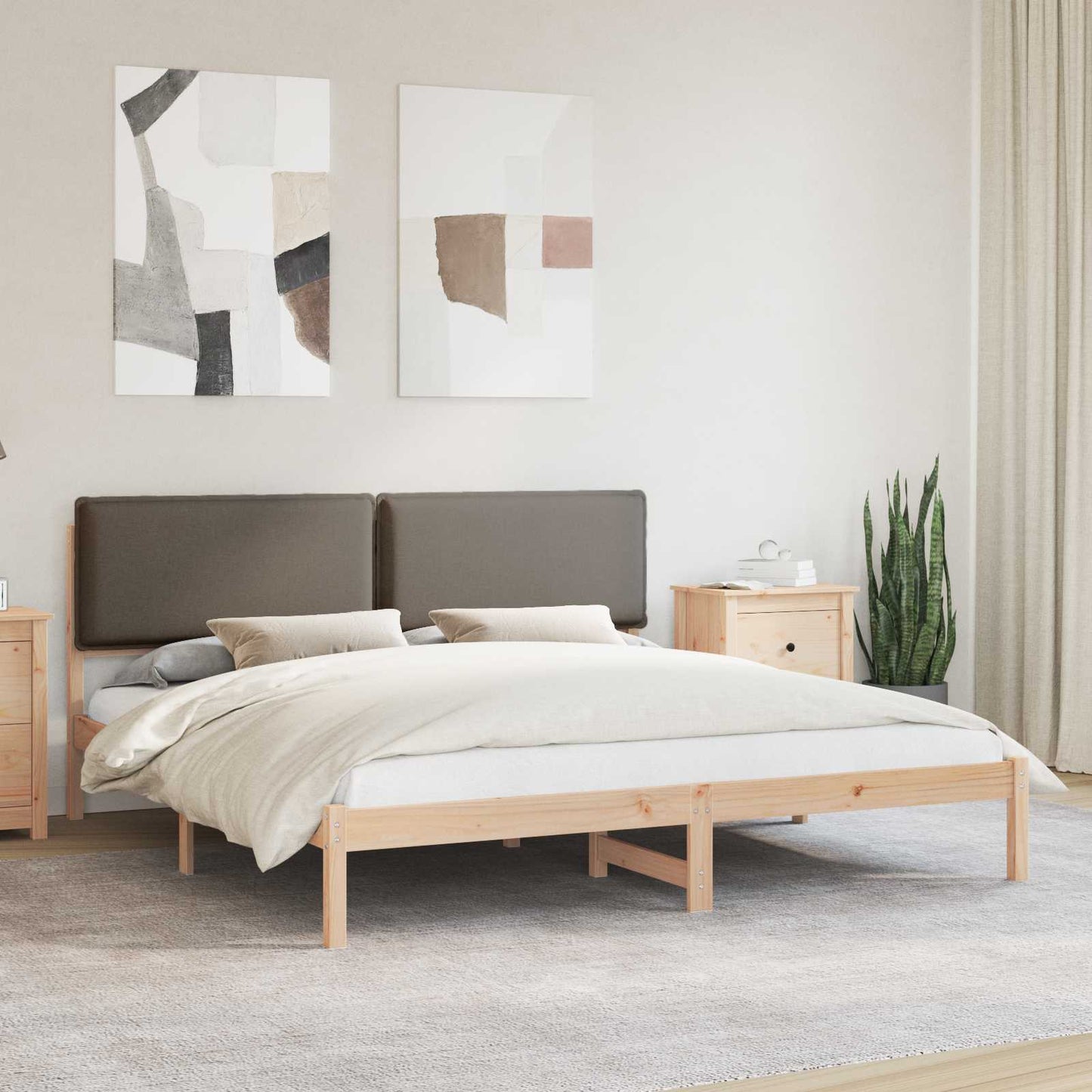 vidaXL Bettgestell mit gepolstertem Kopfteil Taupe 200 x 200 cm