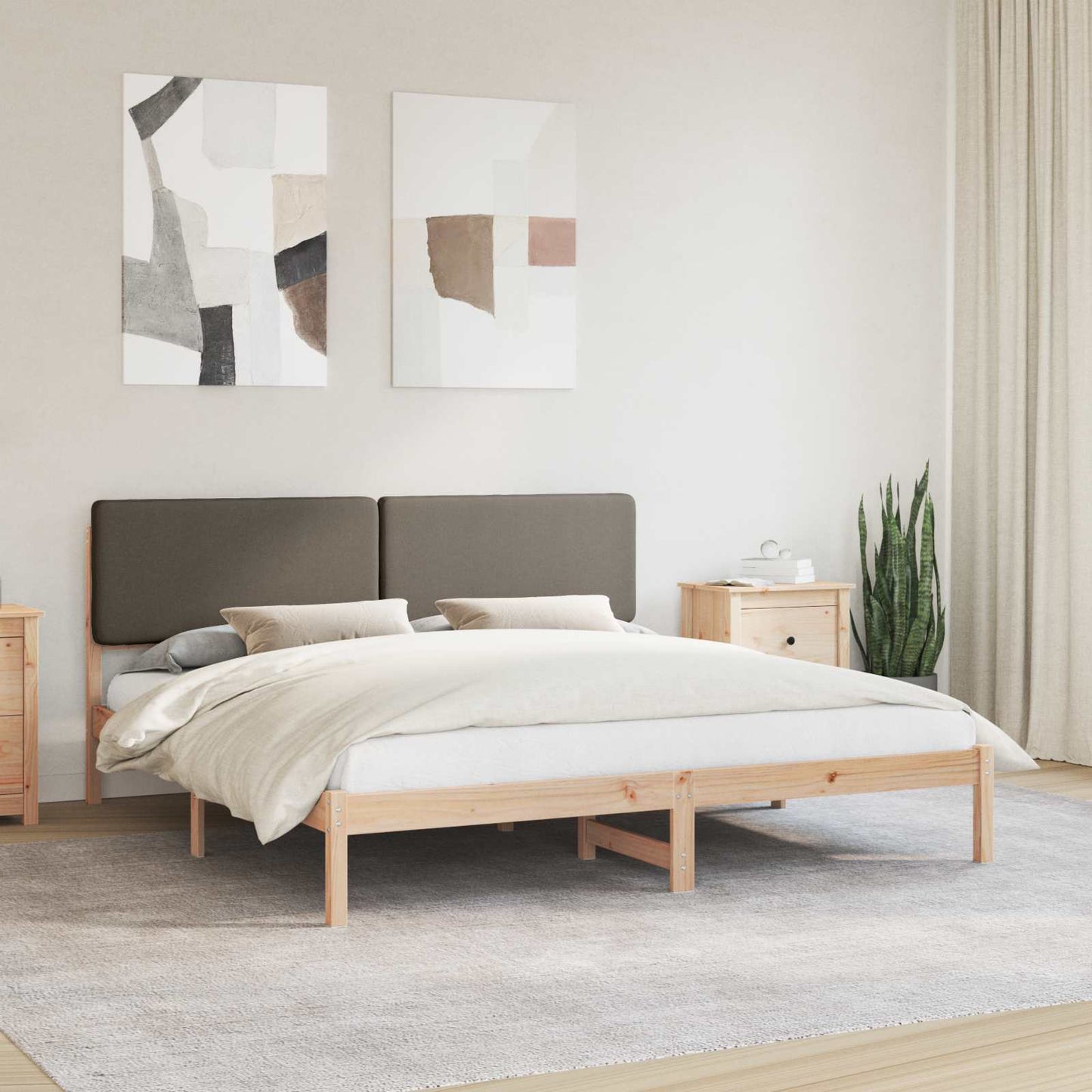 vidaXL Bettgestell mit gepolstertem Kopfteil Taupe 200 x 200 cm