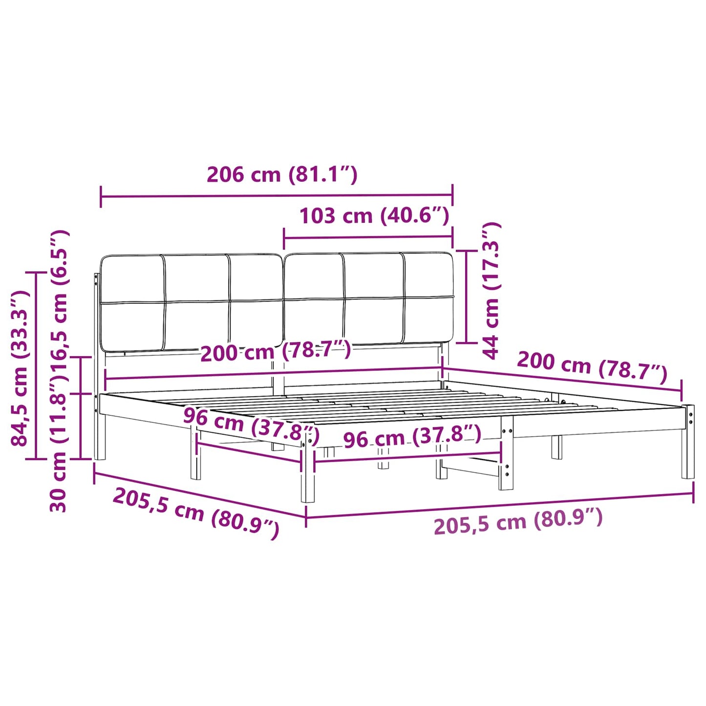 Bettgestell mit gepolstertem Kopfteil Hellgrau 200 x 200 cm