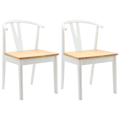 vidaXL Esszimmerstuhl 2 pcs Weiß und Natur Massives Gummiholz