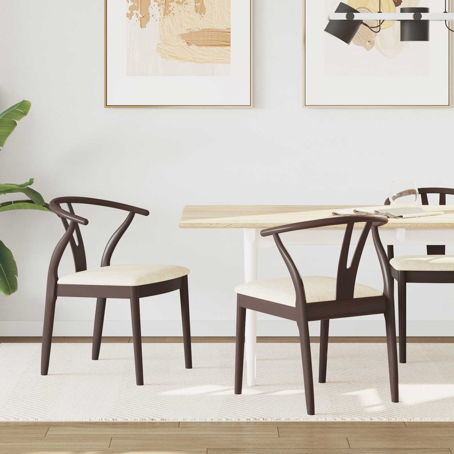 Esszimmerstuhl 2 pcs Hellbraun und hell Massives Gummiholz