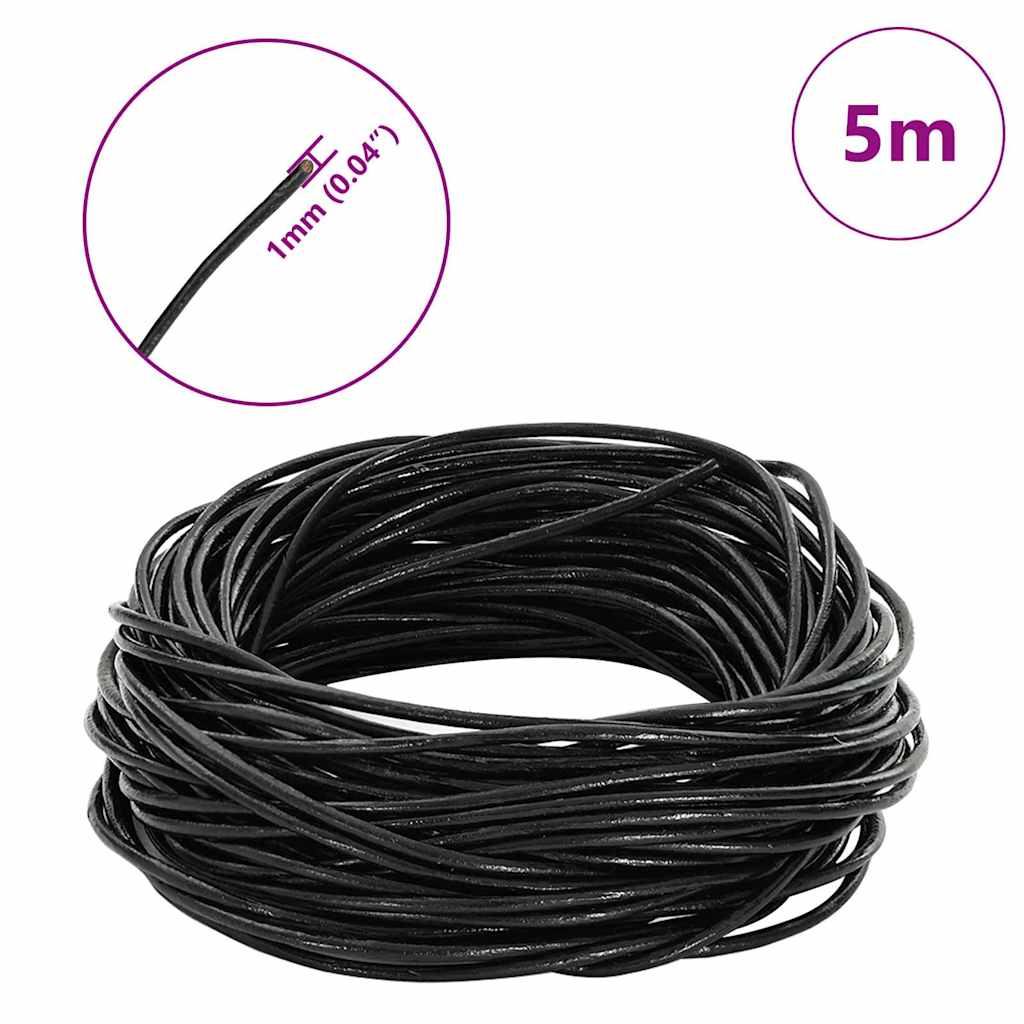Leder Schnur Schwarz Ø1 mm x 5 m Leder