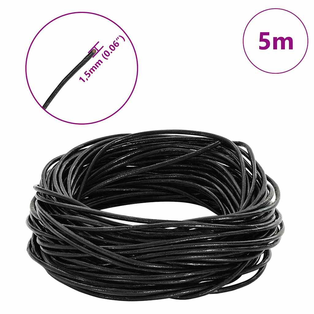 Leder Schnur Schwarz Ø1,5 mm x 5 m Leder