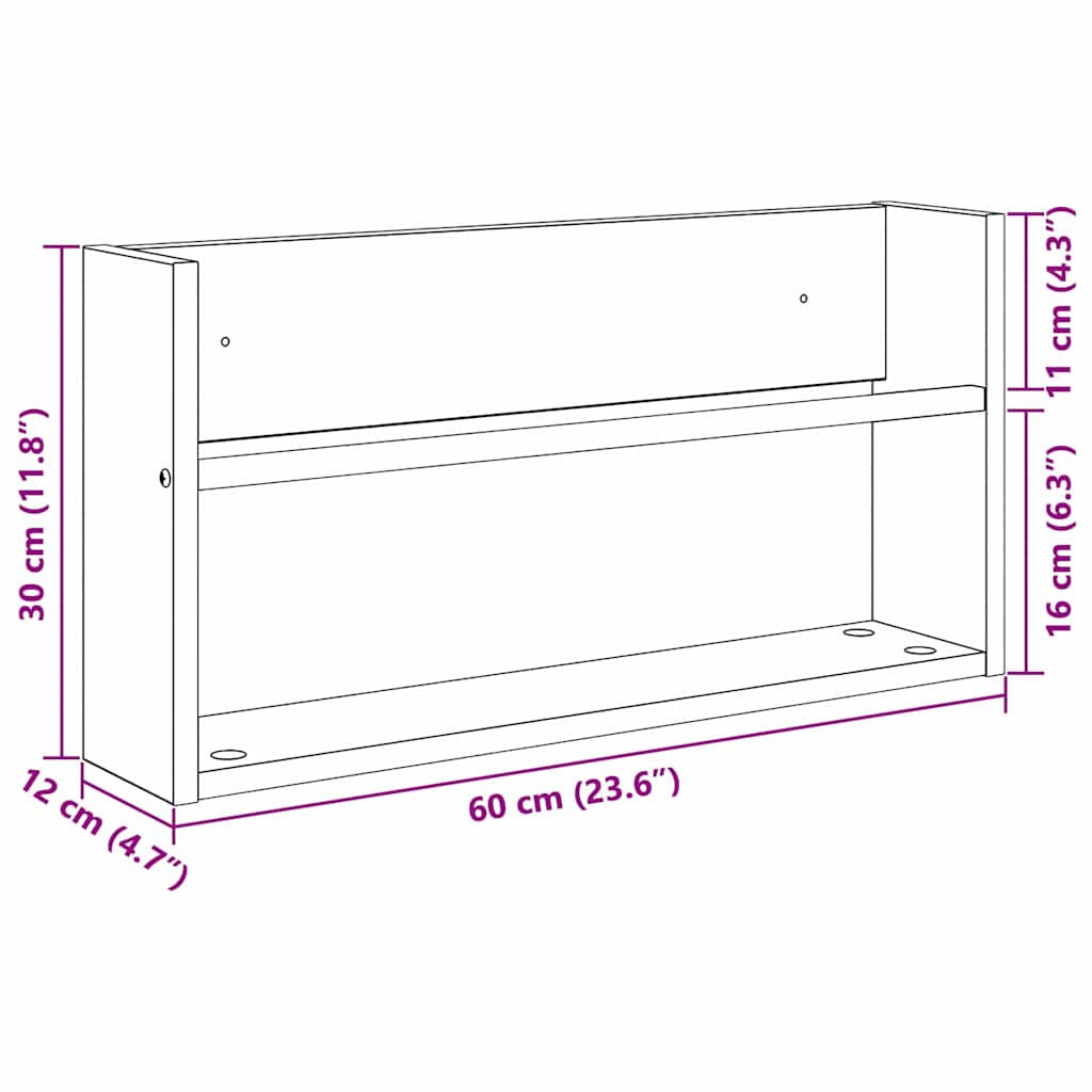 Magazinregal mit Regal 2 pcs Geräucherte Eiche 60 x 12 x 30 cm