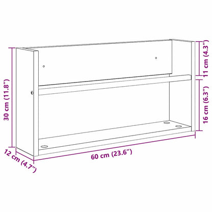 Magazinregal mit Regal 2 pcs Geräucherte Eiche 60 x 12 x 30 cm