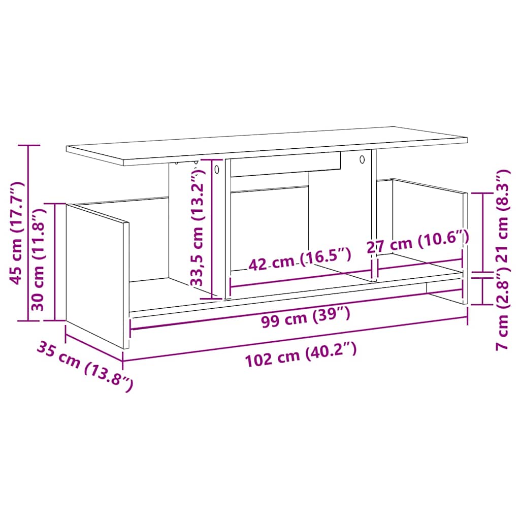TV-Ständer Artisan-Eiche 102 x 35 x 45 cm Holzwerkstoff