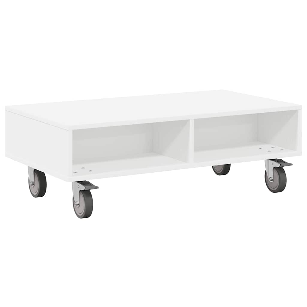 vidaXL Beistelltisch mit Rädern Weiß 90 x 50 x 30 cm Holzwerkstoff