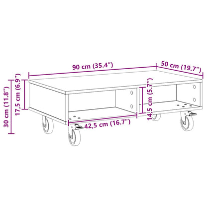 Beistelltisch mit Rädern Schwarz Eichen-Optik 90 x 50 x 30 cm