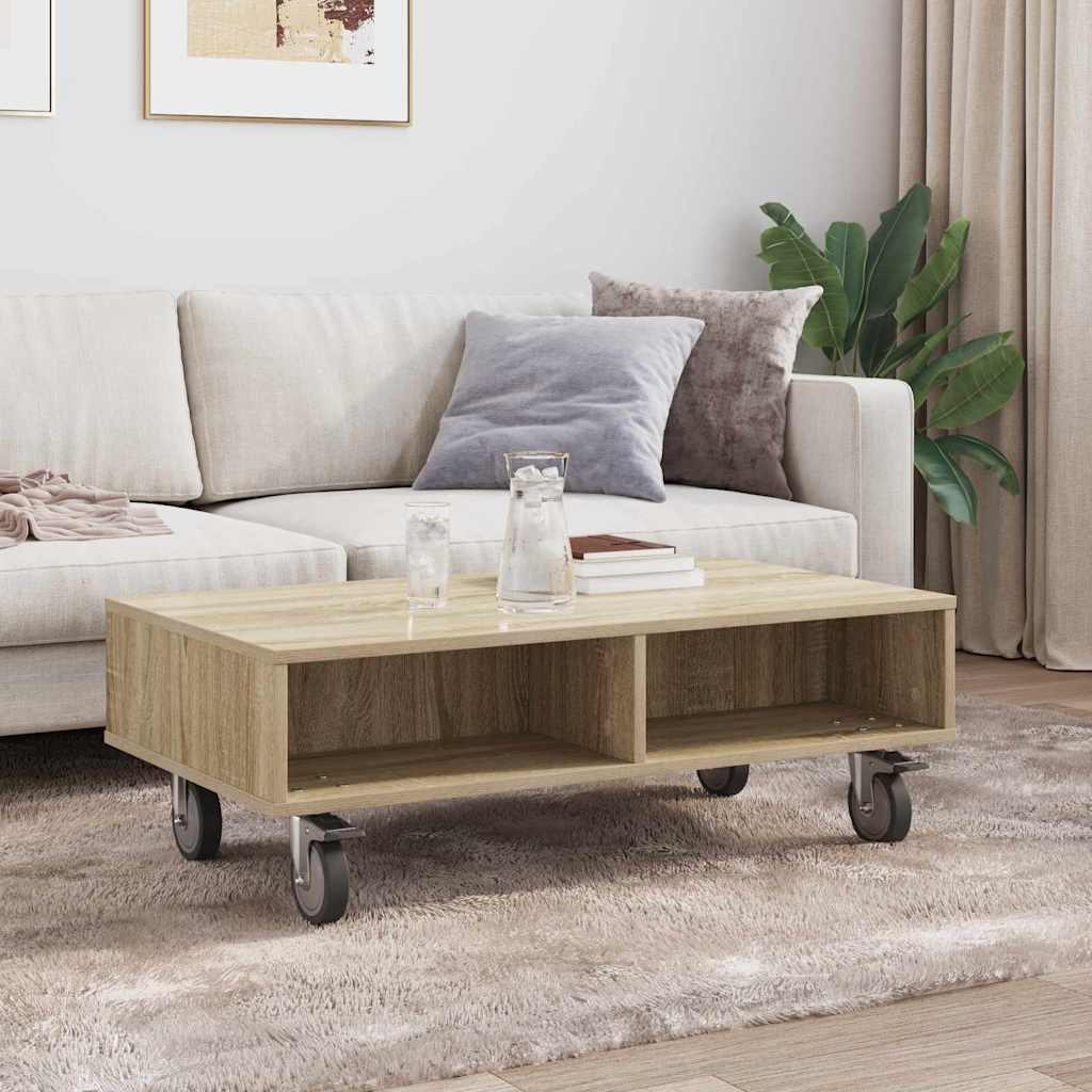 vidaXL Beistelltisch mit Rädern Sonoma-Eiche 90 x 50 x 30 cm