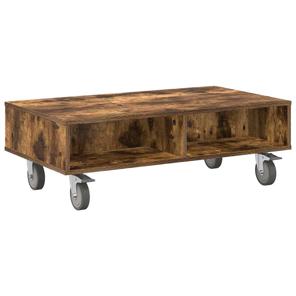 vidaXL Beistelltisch mit Rädern Geräucherte Eiche 90 x 50 x 30 cm