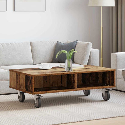 vidaXL Beistelltisch mit Rädern Altholz 90 x 50 x 30 cm Holzwerkstoff