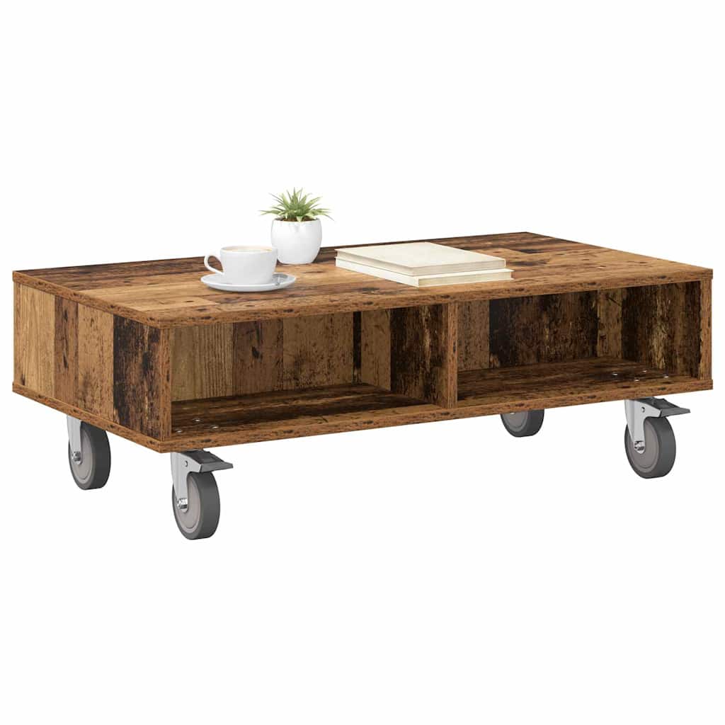 vidaXL Beistelltisch mit Rädern Altholz 90 x 50 x 30 cm Holzwerkstoff