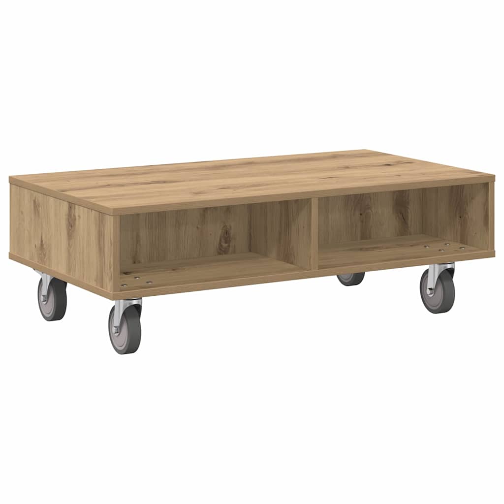 vidaXL Beistelltisch mit Rädern Artisan-Eiche 90 x 50 x 30 cm