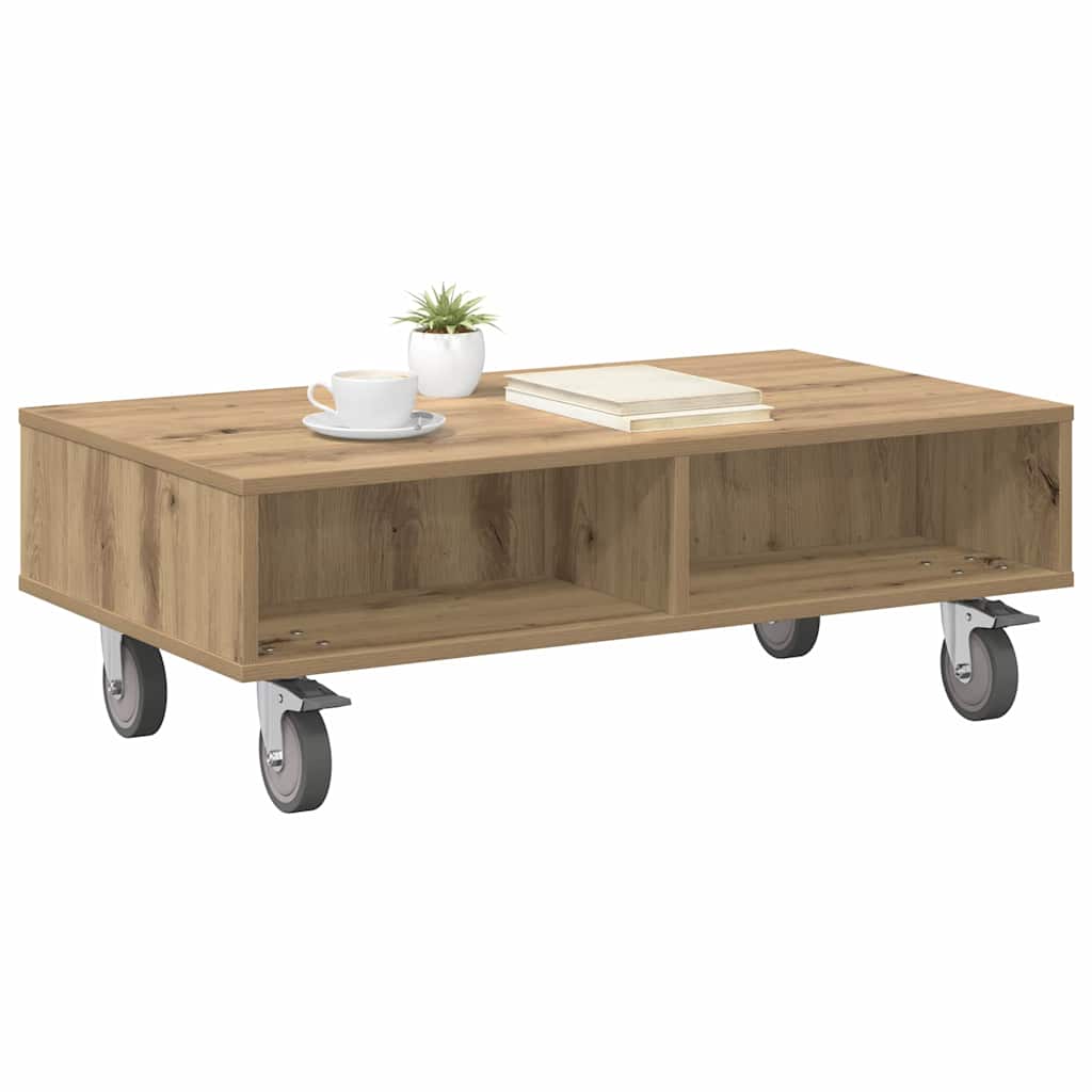 vidaXL Beistelltisch mit Rädern Artisan-Eiche 90 x 50 x 30 cm