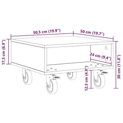 Beistelltisch mit Rädern Geräucherte Eiche 50,5 x 50 x 30 cm