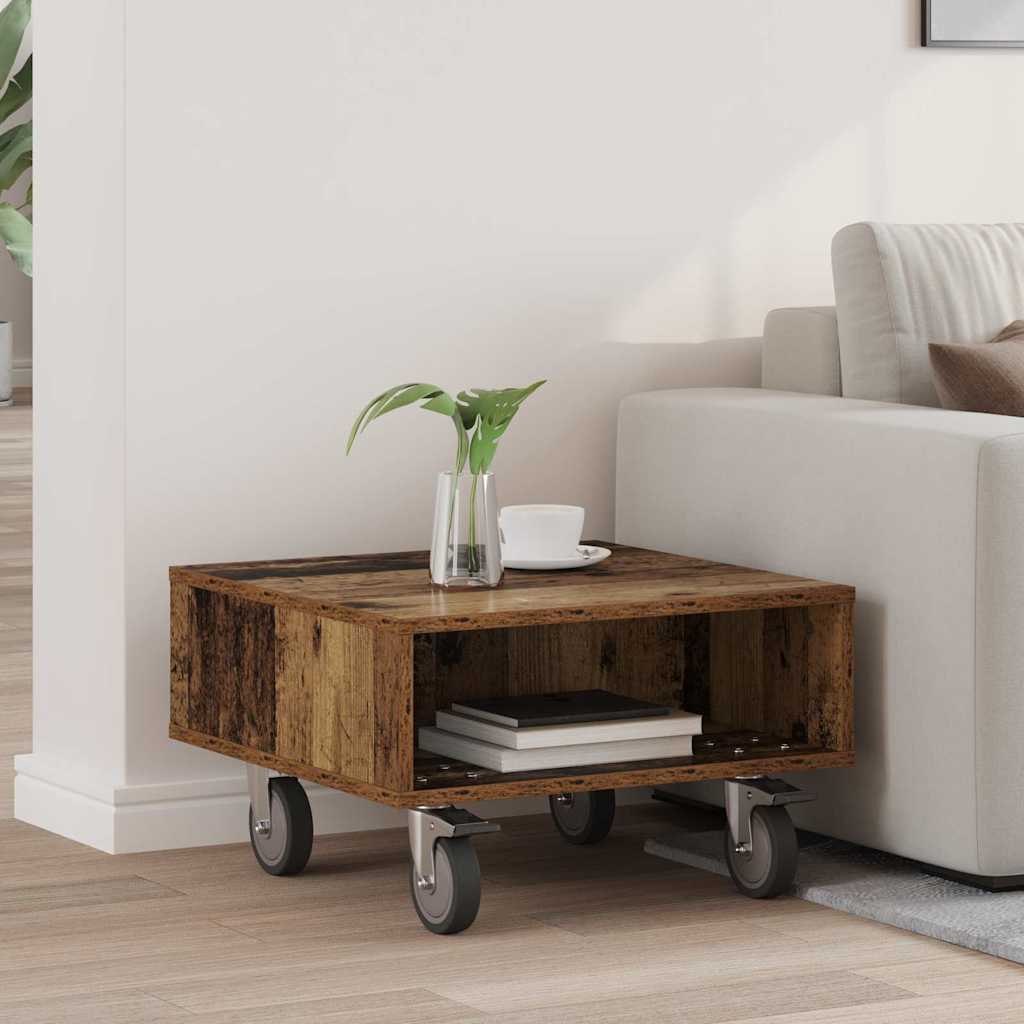 vidaXL Beistelltisch mit Rädern Altholz 50,5 x 50 x 30 cm