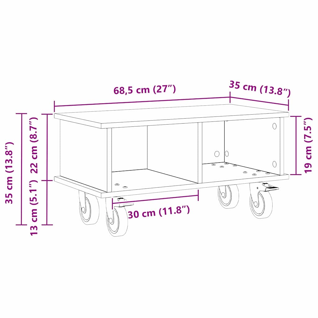 vidaXL TV-Ständer Altholz 68,5 x 35 x 35 cm Holzwerkstoff