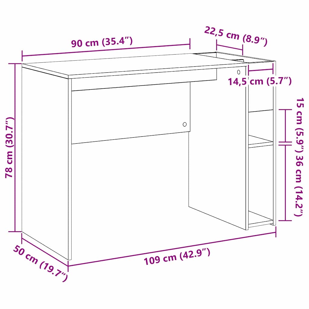 vidaXL Schreibtisch Graues Sonoma 109 x 50 x 78 cm Holzwerkstoff