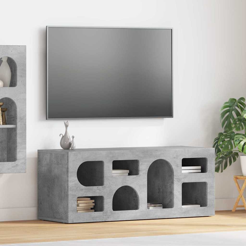 vidaXL Meuble TV gris béton 100 x 35 x 40 cm en bois d'ingénierie