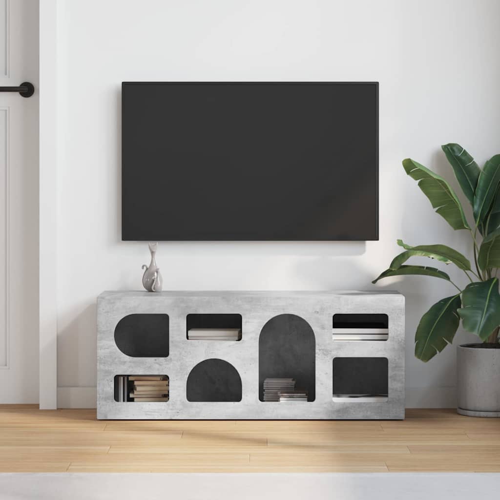 vidaXL Meuble TV gris béton 100 x 35 x 40 cm en bois d'ingénierie