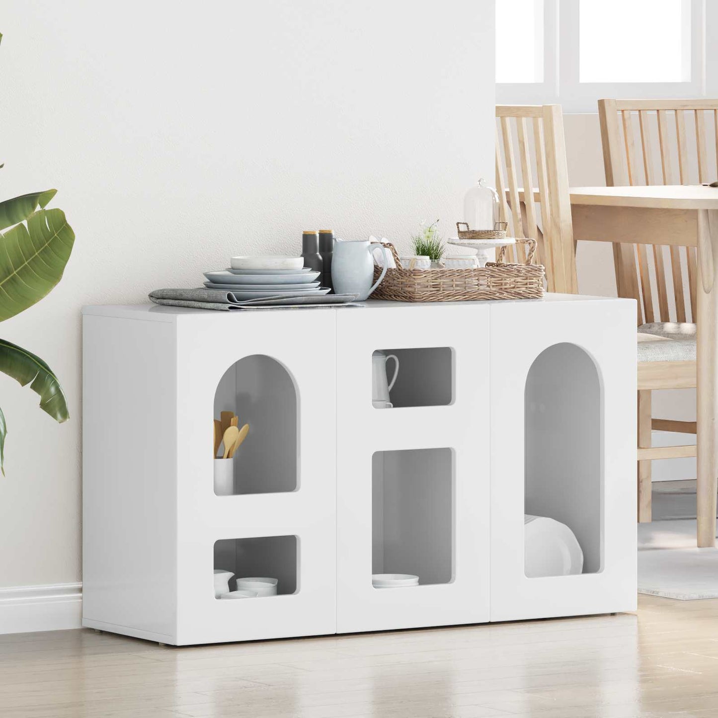 vidaXL Sideboard Hochglanz Weiß 100 x 35 x 59 cm Holzwerkstoff