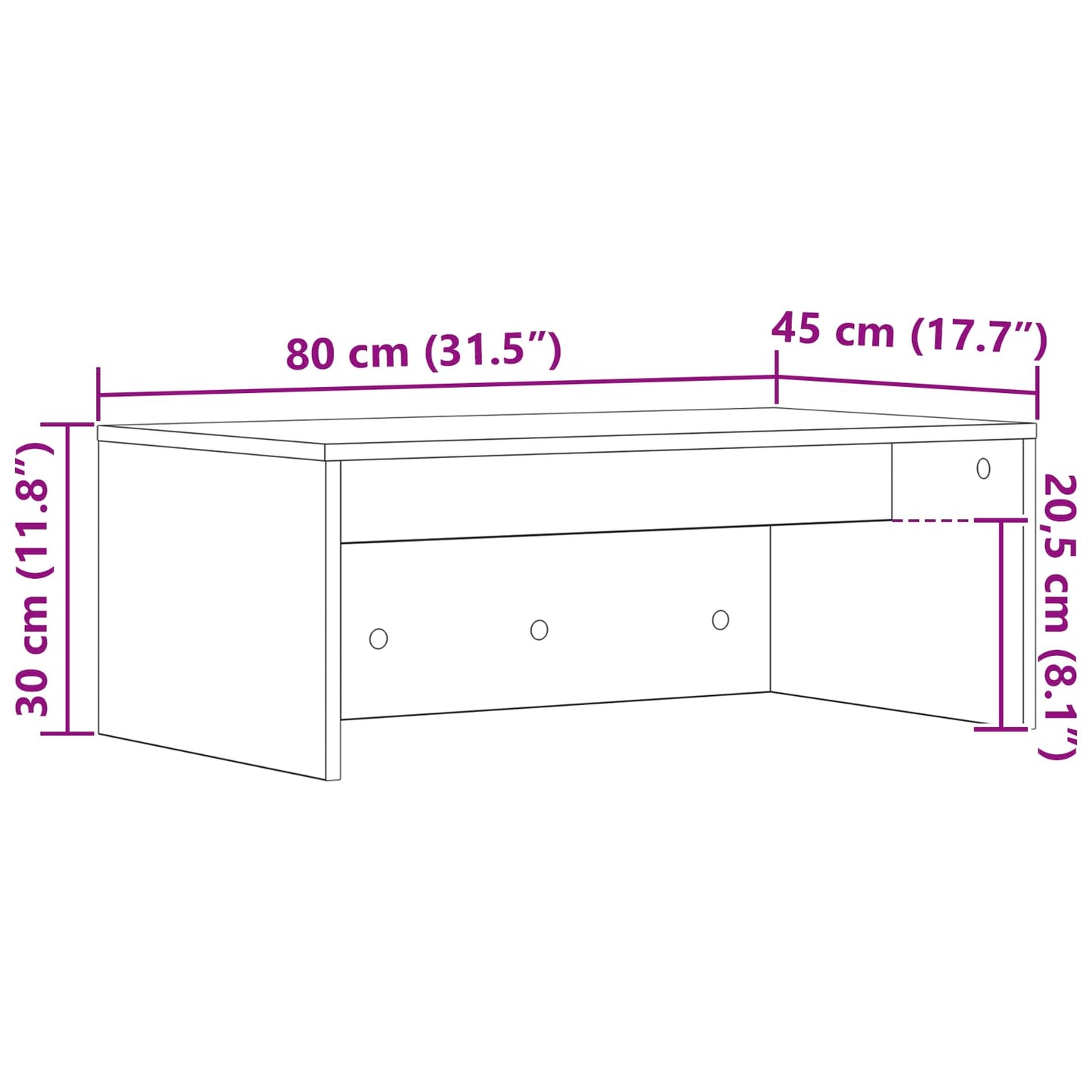 vidaXL Wandtisch Wandmontiert Beton Grau 80 x 45 x 30 cm Holzwerkstoff