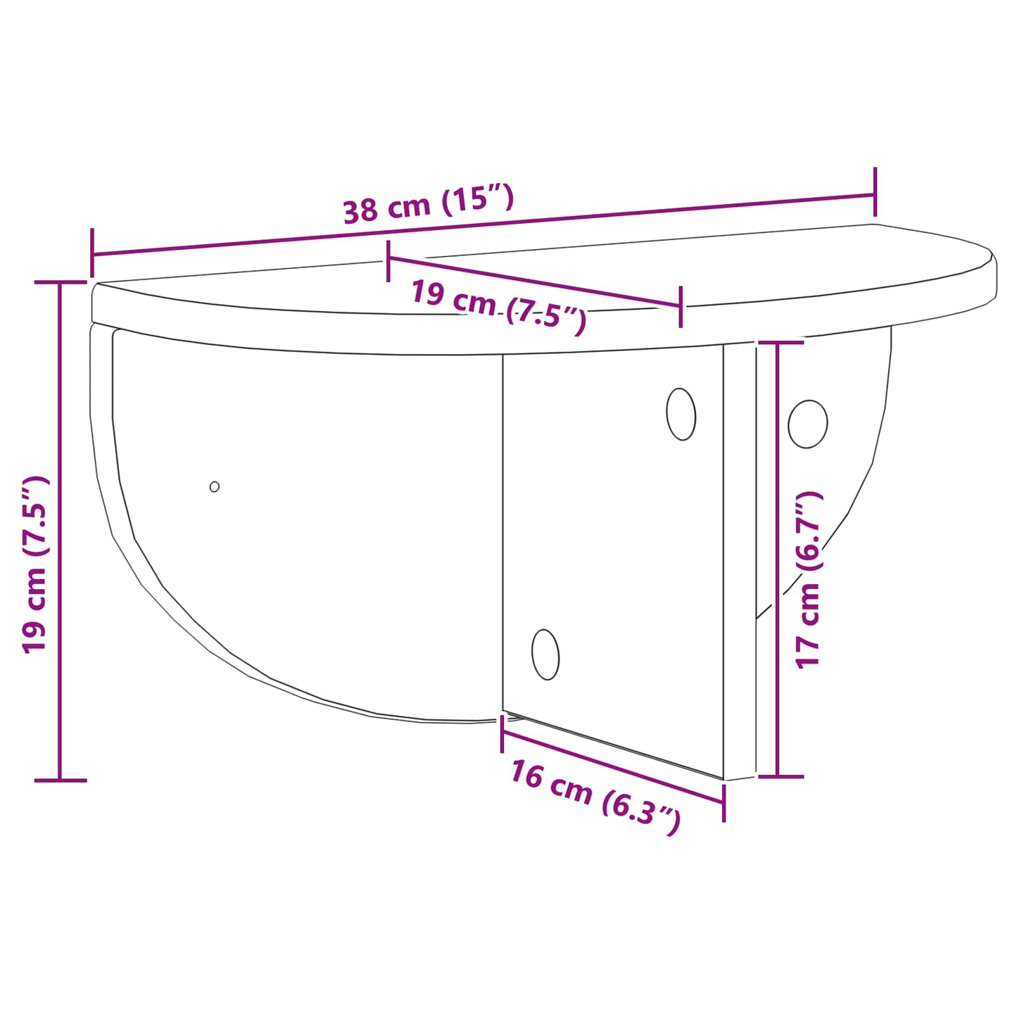 vidaXL Wandregal 2 pcs Beton Grau 38 x 19 x 19 cm Holzwerkstoff