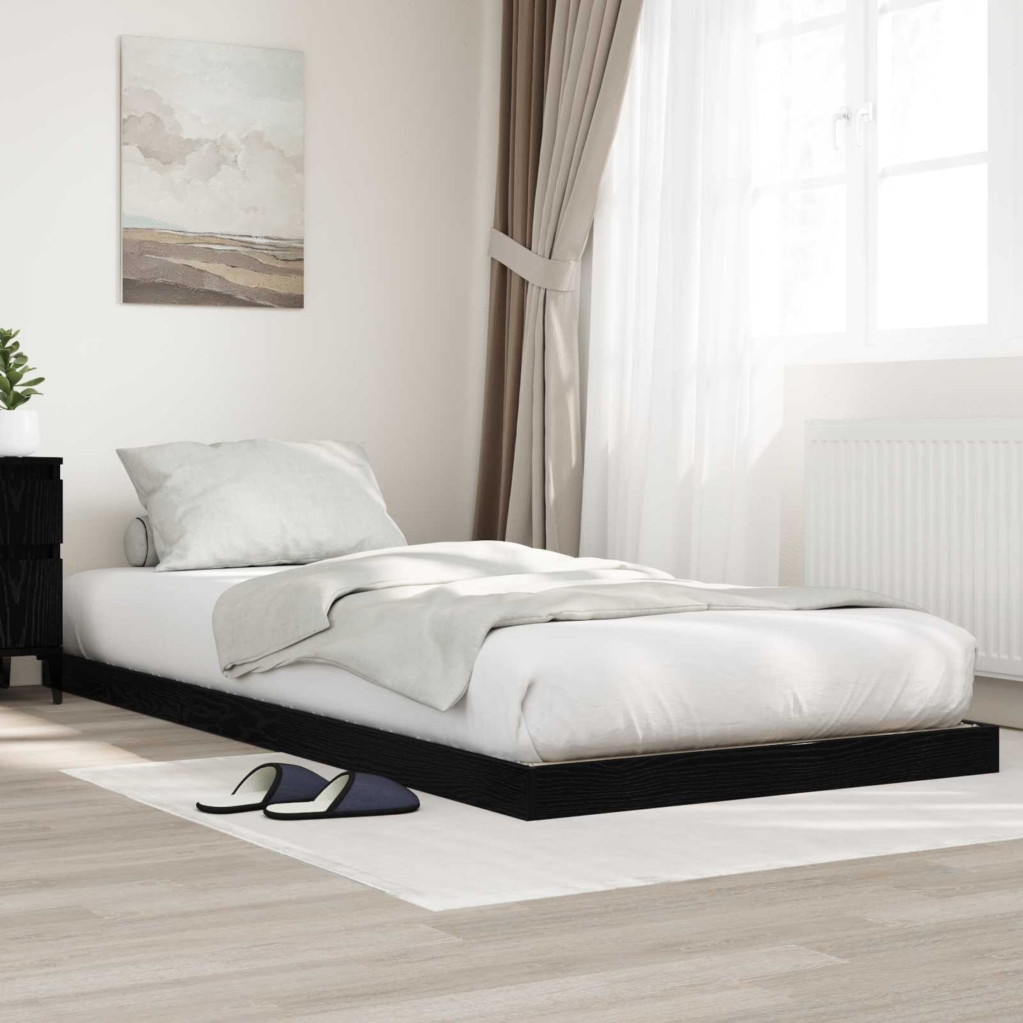 vidaXL Cadre de lit au sol aspect chêne noir 86,5 x 190 cm