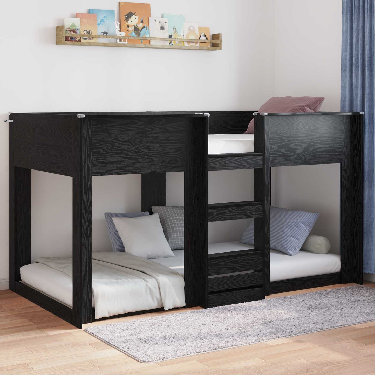vidaXL Bodenbettrahmen Schwarz Eichen-Optik 96,5 x 200 cm