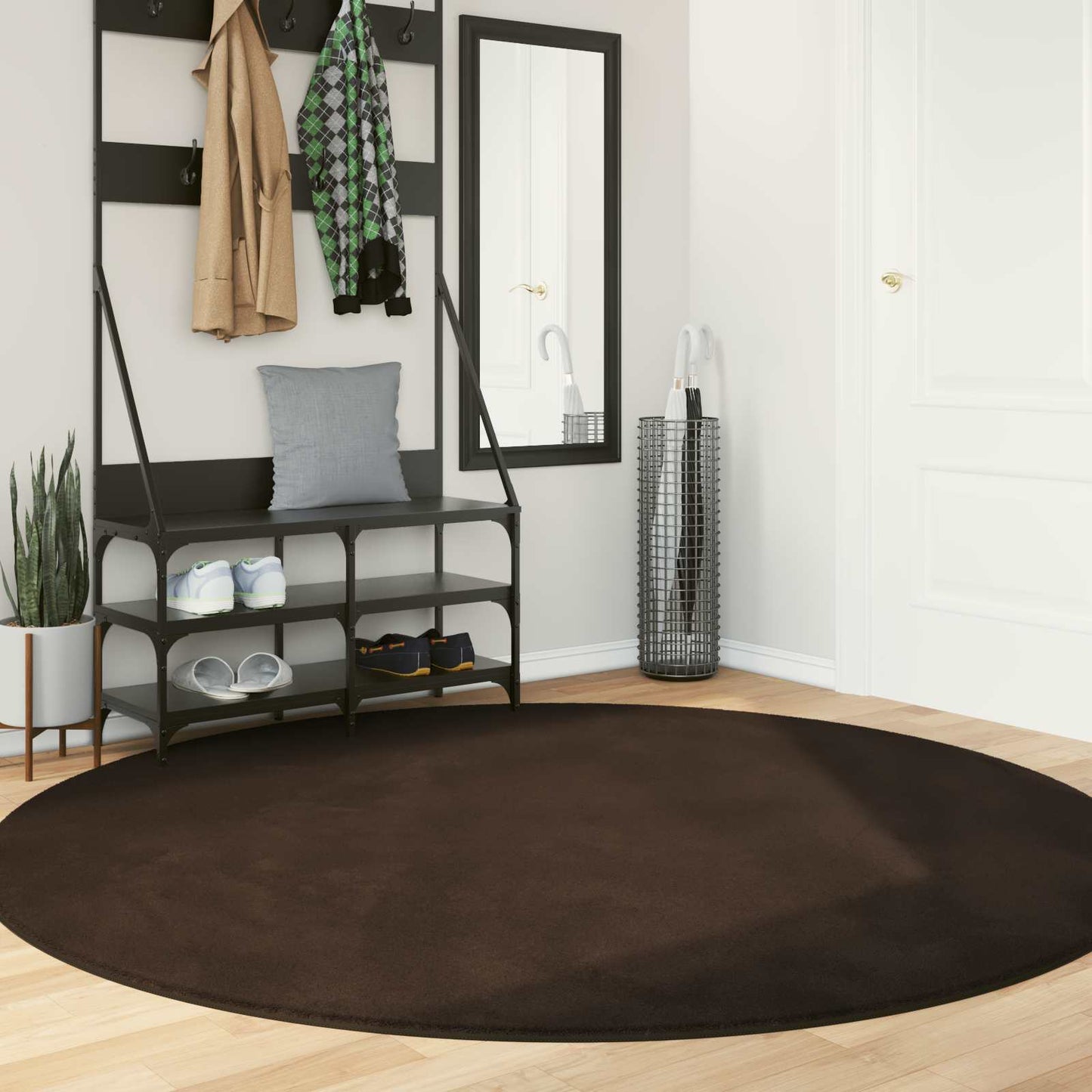 vidaXL Bereichsteppiche Rund HUARTE Braun Ø 200 CM Polyester