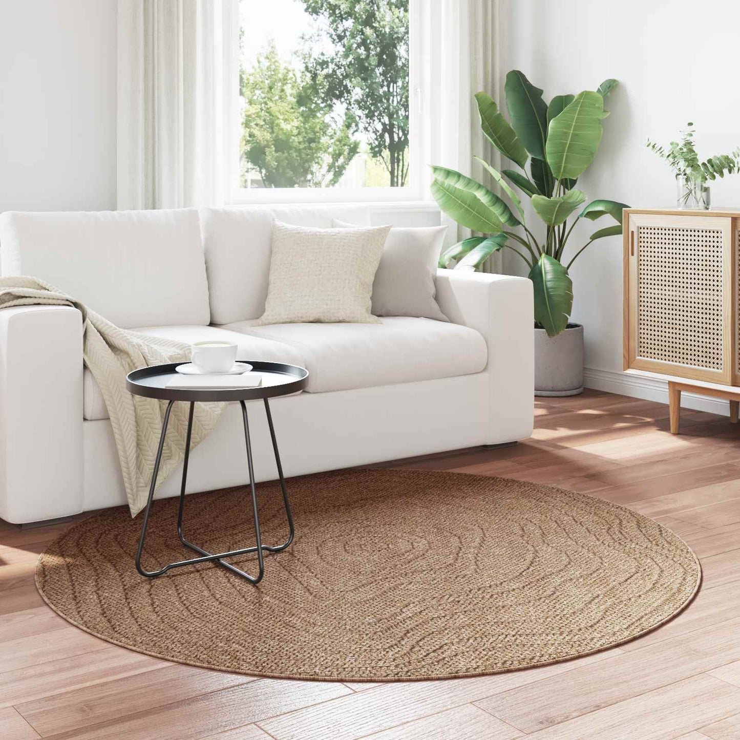 vidaXL Bereichsteppiche Rund Moiré HUARTE Natur Ø 120 CM Polyester