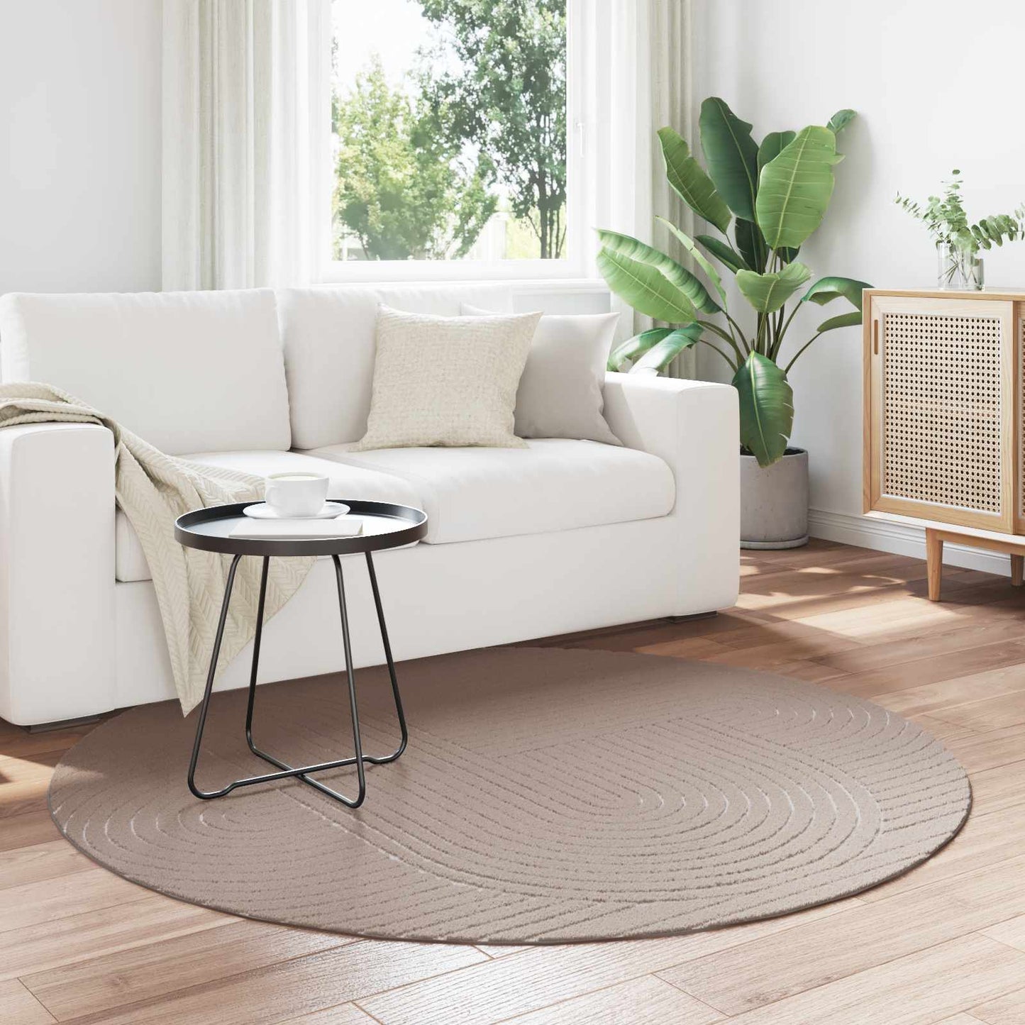 vidaXL Bereichsteppiche Rund HUARTE Beige Ø 120 CM Polyester