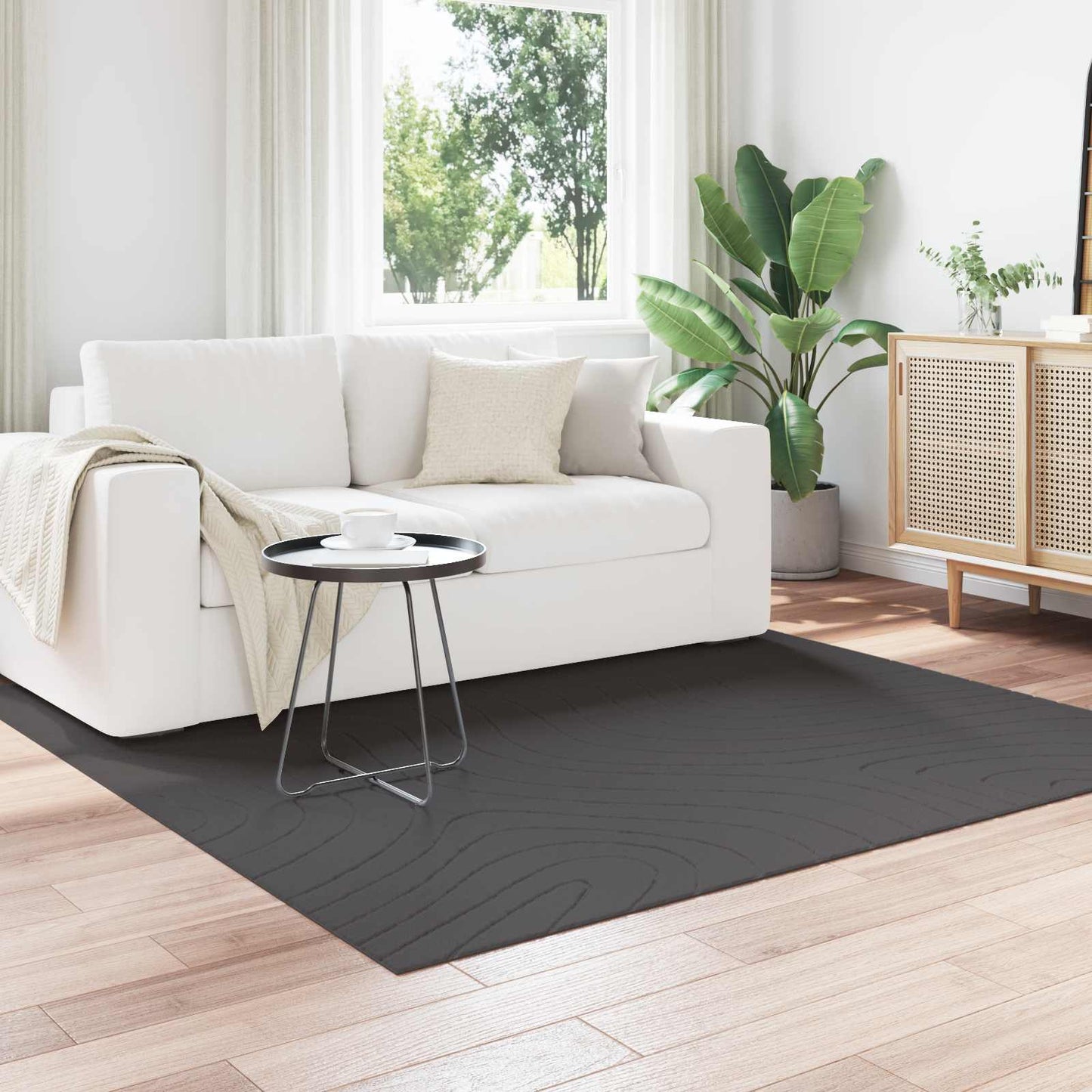 vidaXL Tapis de zone HUARTE anthracite 120 x 120 cm polyester